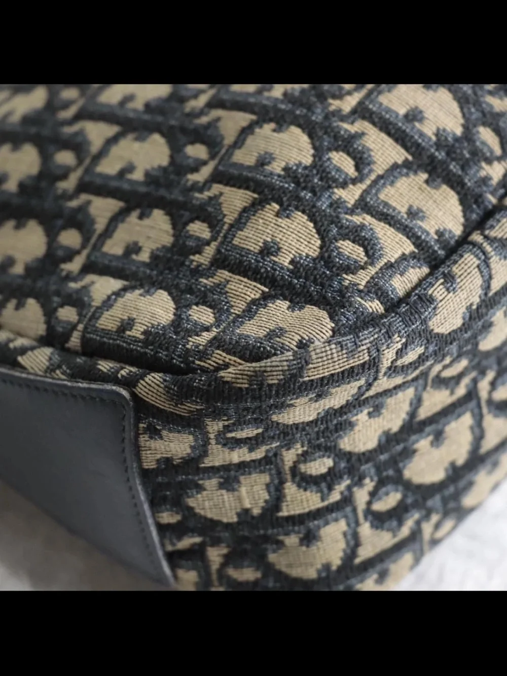 Dior Navy and Beige Monogram Shoulder Bag with Gold Accent